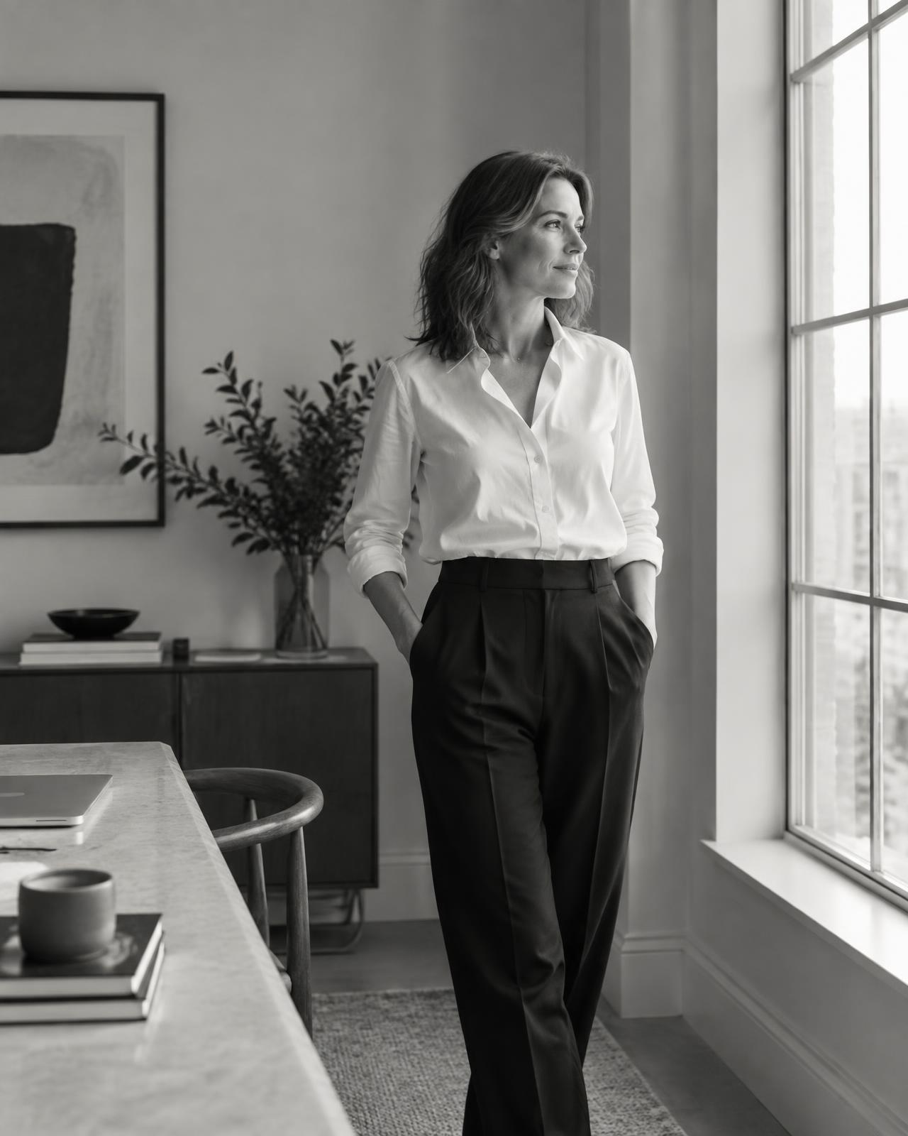 Rachael Alba, editoral black-and-white portrait